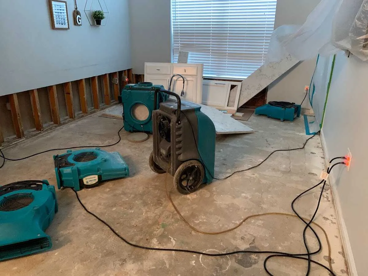 Dehumidifier in flood-cut room for Water Damage Restoration in Worthington